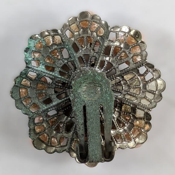 Vintage Pink Faux Pearl Scarf Dress Clip Rhinestone Floral Mid-Century Jewelry - Picture 2 of 5